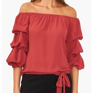 Vince Camuto Off-The-Shoulder Bubble Sleeve Blouse Red Pear Size Petite …